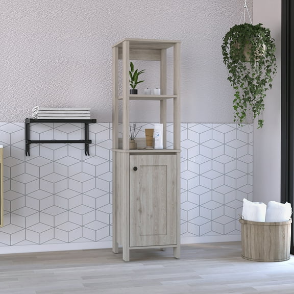 LiviNest Bathroom Storage Cabinet Modern Wood: Open Shelves & Closed Cabinet Organization - Small Space Solution for Airbnb Hosts & Rental Apartments