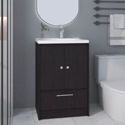 LiviNest Bathroom Vanity with Sink Compact 2-Door 1-Drawer Storage for Small Bathrooms - Modern Black Wengue & White Countertop Design for Rental Property & Apartment Upgrades