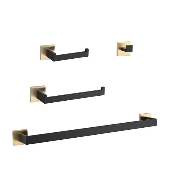 LiviNest Black and Gold Bathroom Hardware Set: Modern 4-Piece Towel Bar & Hook Set for Bathroom Organization - Stainless Steel Wall Mounted Fixtures for Home & Apartment Bath Decor