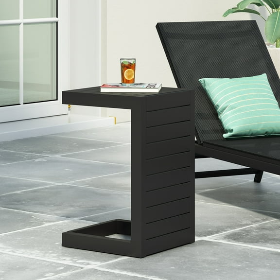 LiviNest C-Shaped Side Table for Lounge Chair: Zero Legroom Sacrifice - 165lbs Capacity Aluminum Frame - Modern Matte Black Patio & Indoor End Table