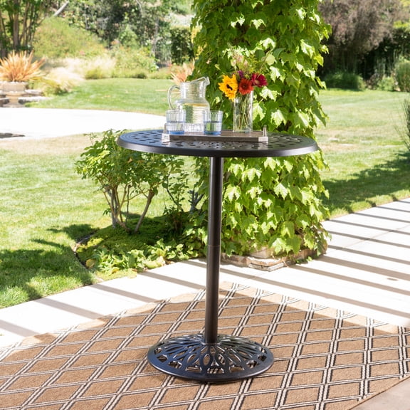 LiviNest Cast Aluminum Bar Table for Patio: 35-Inch Round Outdoor Table - 68lb Stable Yet Movable for Poolside & Balcony - Romantic Filigree Design for Adults Standing Socializing