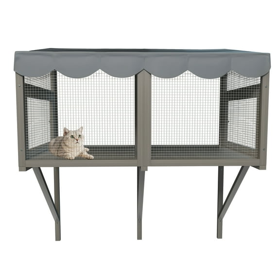 LiviNest Cat Catio Window Box Enclosure: Wooden Window Perch House for Indoor Cats - Expandable Multi Kittens Secure Comfortable Outdoor Haven