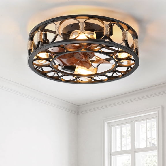 LiviNest Ceiling Fan with Light Remote Control: Caged Farmhouse Flush Mount Indoor Ceiling Fans - 6 Speeds Reversible Motor & Dimmable Lighting for Bedroom Living Room Dining Room