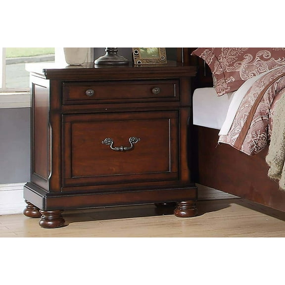 LiviNest Cherry Nightstand Bedside Table: Traditional English Dovetail Construction with Double Drawer Storage - Solid Wood Frame & Plywood Veneer for Bedroom Furniture & Home Decor
