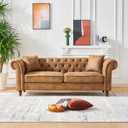 LiviNest Chesterfield Sofa: Classic Tufted Design with Tech Fabric for Home Office & Living Room - 3-Seater Couch with High-Density Foam & Solid Wood Frame for Creative Professionals & Small Spaces