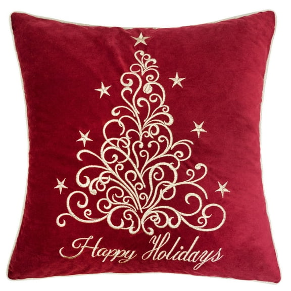 LiviNest Christmas Throw Pillow: Red Velvet Embroidered Holiday Decor - 20x20 Inch Festive Tree Design with Gold Detailing for Party Planners & Seasonal Events