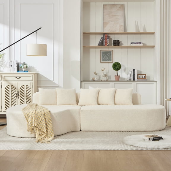 LiviNest Cloud Comfort Sectional Sofa: 5 Pillows for Lumbar & Neck Support - Deep Seat L-Shape Couch with High-Density Memory Foam - No Assembly Required for Living Room & Apartment (White)