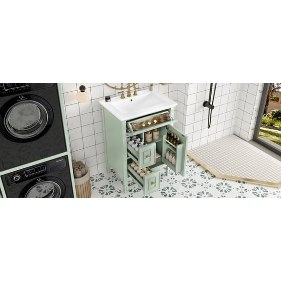 LiviNest Compact Bathroom Vanity for Small Space: 24-Inch Vanity with Sink & 4 Storage Types - 100lbs Capacity Solid Wood & MDF Cabinet for Apartment & Guest Bathroom