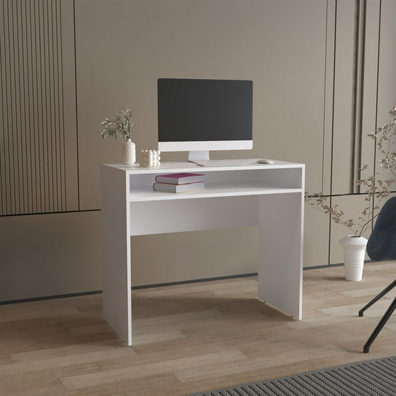LiviNest Compact Computer Desk with Shelf: 16.5" Slim Depth for Small Spaces - 22lb Shelf for Organized Home Office & Student Dorm