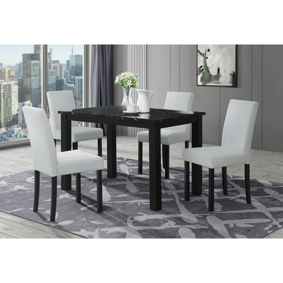 LiviNest Compact Dining Set for Small Spaces: 4-Seater Table & Chairs - 48-Inch Faux Marble Top & Padded Seating - Ideal for Apartments & Urban Homes