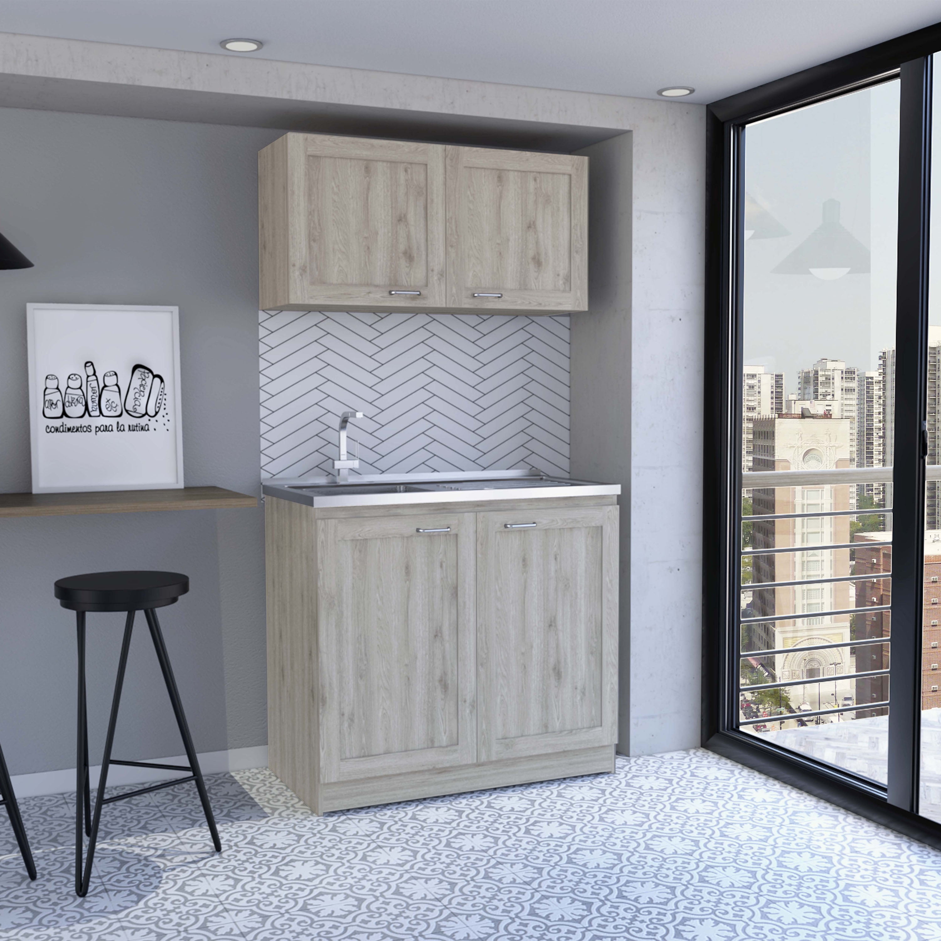 LiviNest Compact Kitchen Cabinet with Sink: 39-Inch Double Storage ...