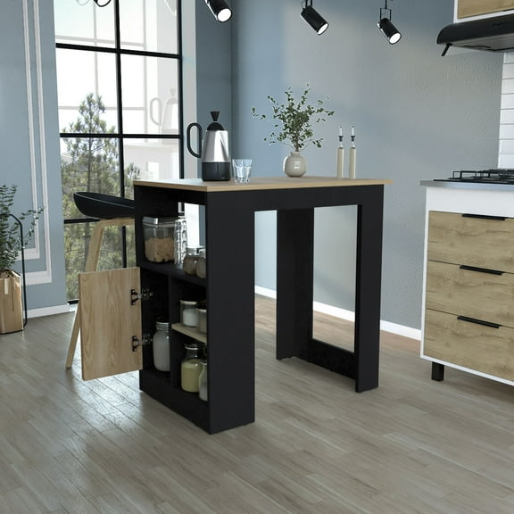 LiviNest Compact Kitchen Island: 36" Wide Workstation with Storage - 1+3+1 Space Optimization System for Small Kitchens - Black & Natural Oak Finish for Apartments & Rentals