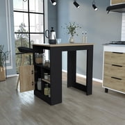 LiviNest Compact Kitchen Island 36" Wide Workstation with Storage - 1+3+1 Space Optimization System for Small Kitchens - Black & Natural Oak Finish for Apartments & Rentals