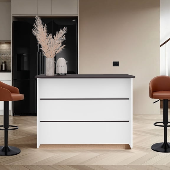 LiviNest Compact Kitchen Island Storage: 49kg Total Load in 47" Width - Space-Saving Modern Design for Small Kitchens & Apartments - White & Wenge Finish with Two Open Shelves