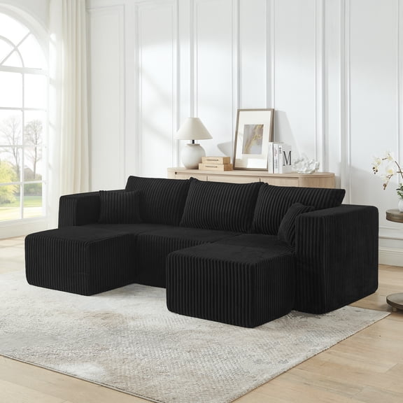 LiviNest Compact Modular Sofa for Small Apartments: 30% Space-Saving 3-Seater - No Assembly Required - Modern Minimalist Black Corduroy Sectional for Studio & Urban Living