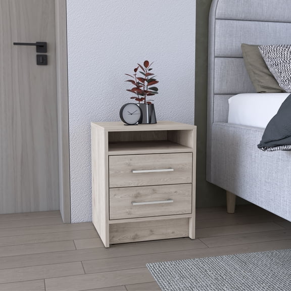 LiviNest Eter Nightstand, 15.7 Inch Wide Compact 2-Drawer End Table, Light Gray