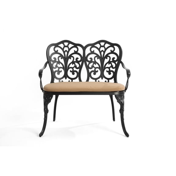 LiviNest Compact Patio Bench for Small Spaces: 34.6" Cast Aluminum Garden Seat - Weather-Resistant with Removable Cushion for Balcony & Porch