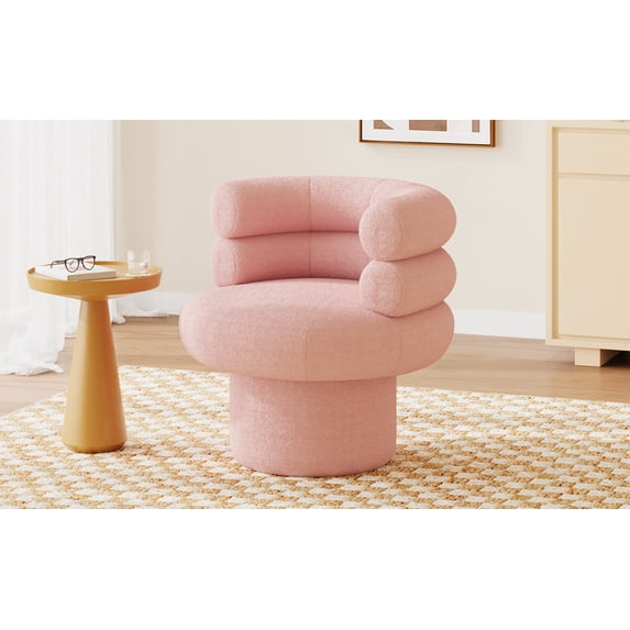 LiviNest Small Space Swivel Chair: 29-Inch Round Accent Chair - 360° Rotation for Bedroom Vanity & Apartment Living - Pink Teddy Fleece Barrel Chair