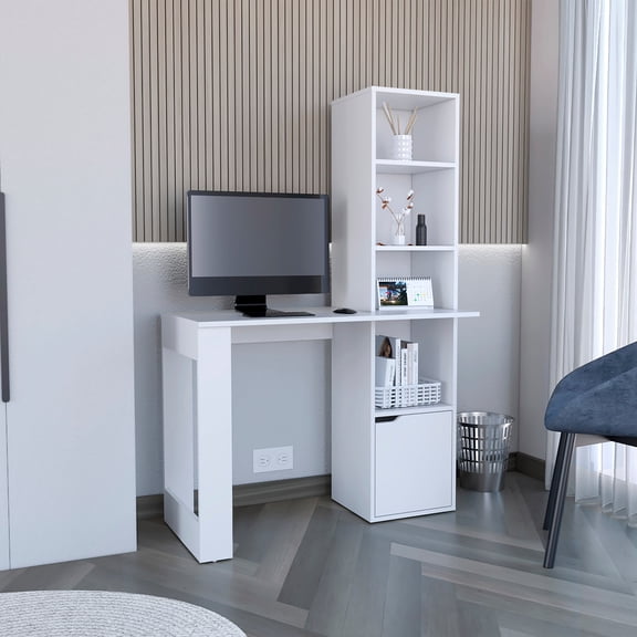 LiviNest Computer Desk with Bookshelf & Drawer: Modern White Writing Desk for Home Office - DIY Assembly Study Desk with Storage Cabinet for Creative Workspace & Small Spaces