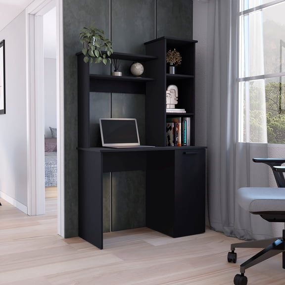 LiviNest Computer Desk with Bookshelf & Storage for Home Office - Compact Writing Desk with Hutch & Cabinet for Small Space - Modern Study Desk for Freelancers & Creative Professionals