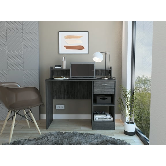 LiviNest Computer Desk with Shelves & Drawer: Modern Writing Desk for Home Office - Compact Design Wooden Workstation Creative Professionals Small Spaces
