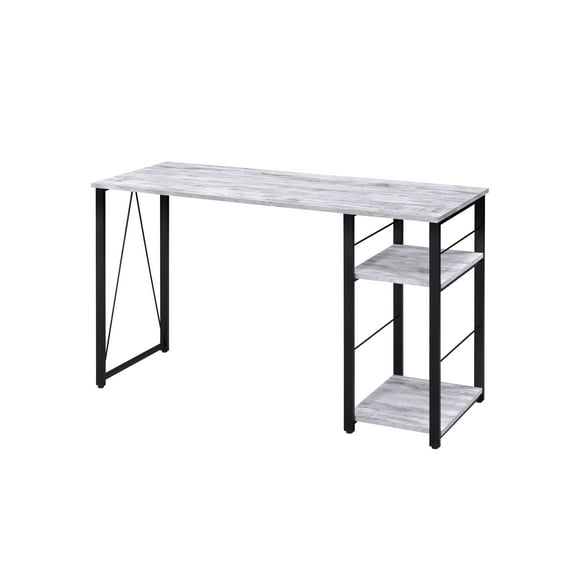 LiviNest Computer Desk with 2-Tier Shelf - Modern Writing Desk for Home Office - Antique White & Black Metal Frame Study Table for Small Spaces