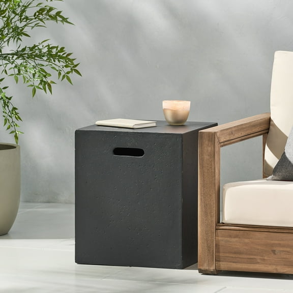 LiviNest Concrete Propane Tank Holder Side Table for Patio & Garden - Modern Lightweight Square Table with Handle for Outdoor Furniture & Indoor Living Room - Multi-Functional Storage & Accent Table