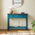 thumbnail image 1 of LiviNest Console Table with 2 Drawers & Storage Shelf: Pagoda Blue Farmhouse Style Entryway Table - Engineered Wood Multi-Functional Design for Living Room & Home Office Organization, 1 of 6