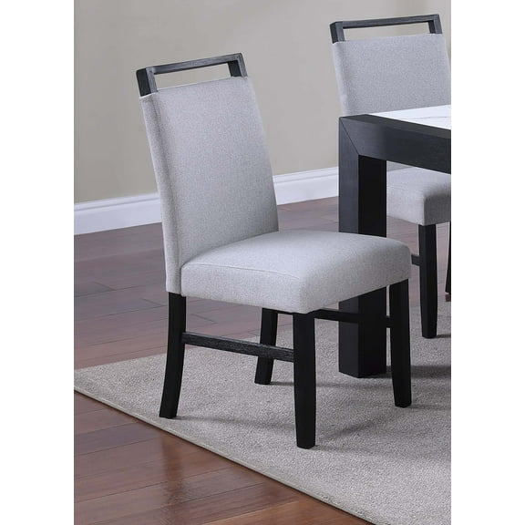 LiviNest Contemporary Dining Chairs Set of 2: Modern Upholstered Seating with Wooden Handle Backrest & Charcoal Fabric - Compact Design for Small Spaces Home Office & Dining Room Use