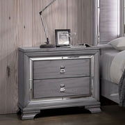 LiviNest Contemporary Nightstand with Storage Drawers & Mirror Trim Light Gray Solid Wood Bedside Table - Modern Bedroom Furniture for Urban Living Spaces & Apartment Decor