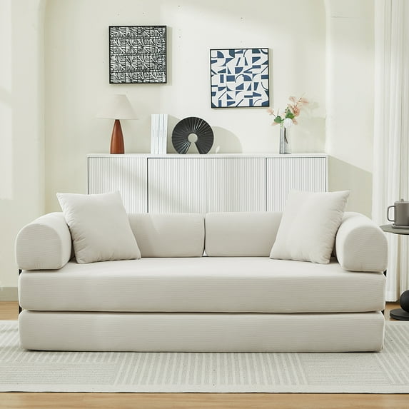 LiviNest Convertible Sofa Bed 78.5 Inch: Modern Futon Couch with 2 Pillows & Foam Spring Mattress - Multi-Functional Sleeper for Short-Term Rentals & Studio Apartments