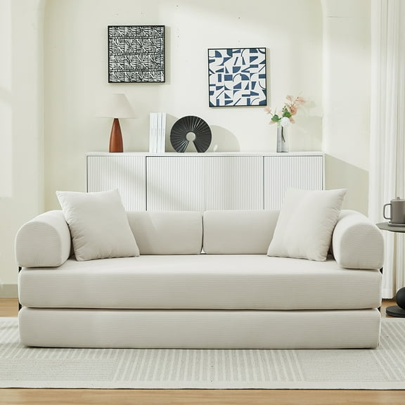 LiviNest Convertible Sofa Bed 78.5 Inch: Modern Futon Couch with 2 Pillows & Foam Spring Mattress - Multi-Functional Sleeper for Short-Term Rentals & Studio Apartments