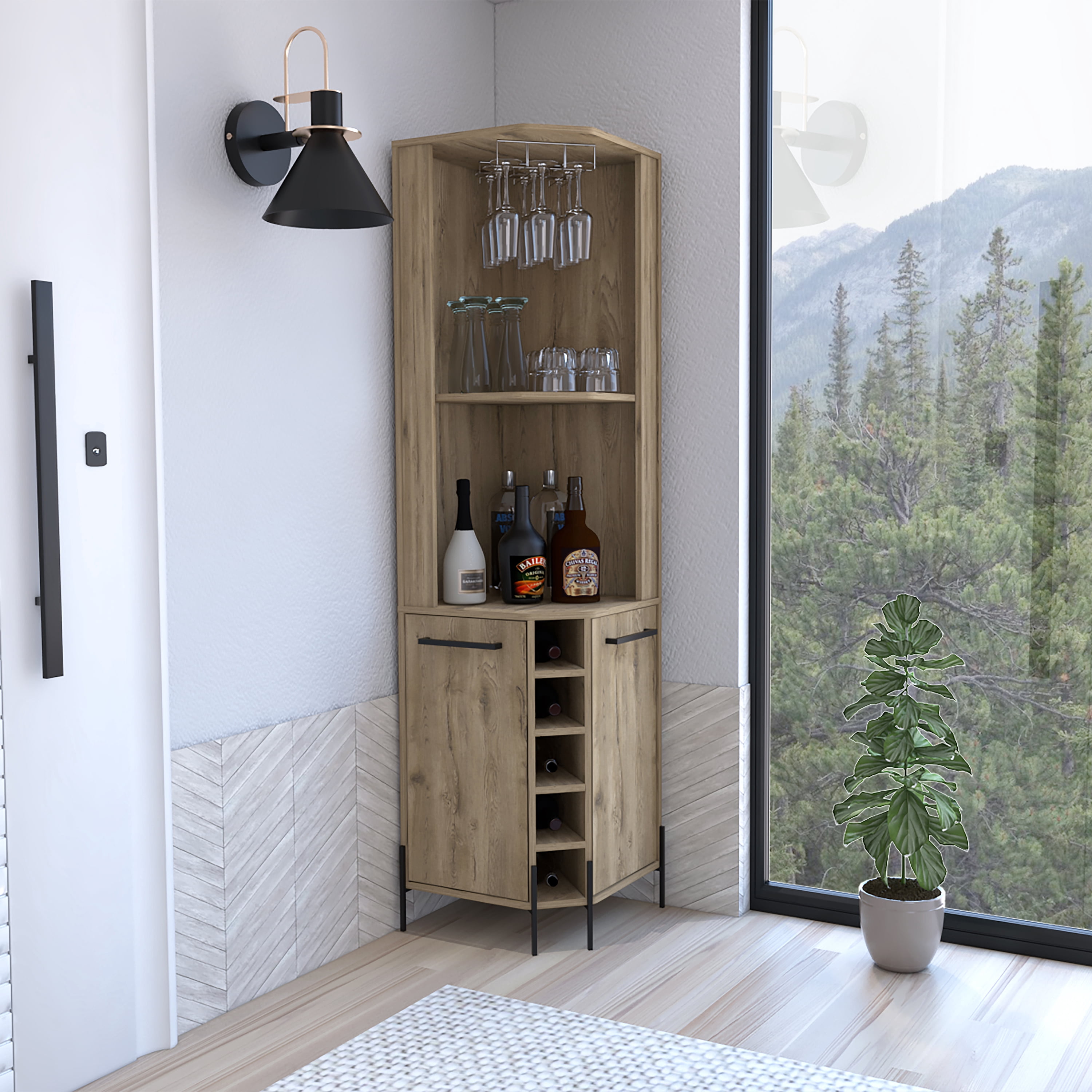 Photo inspiration: Fresh Look at Livinest Corner Bar Cabinet For Small Spaces 11 Compartment Storage
