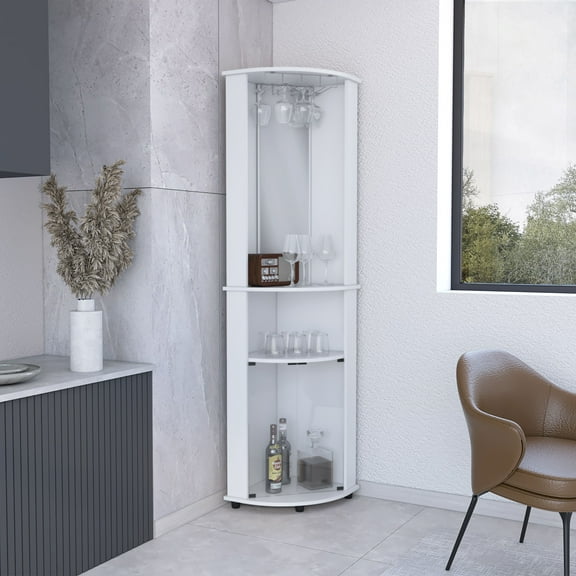 LiviNest Corner Bar Cabinet for Apartments: 75" H Mirrored Glass Door Cabinet - Space-Saving Corner Bar for Small Living Room & Dining Room