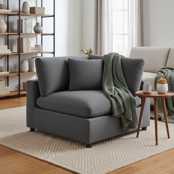 LiviNest Corner Wedge Chair: Ultra Soft Lounge Chair with Down Feather Cushions & Compact Corner Design - Modern Charcoal Gray Accent Chair for Living Room & Home Office