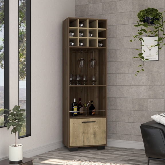 LiviNest Corner Wine Cabinet Bar Storage: Modern Wooden 12-Bottle Rack with Glass Holder & Drawer - Small Space Solution for Apartment Collectors & Home Entertaining
