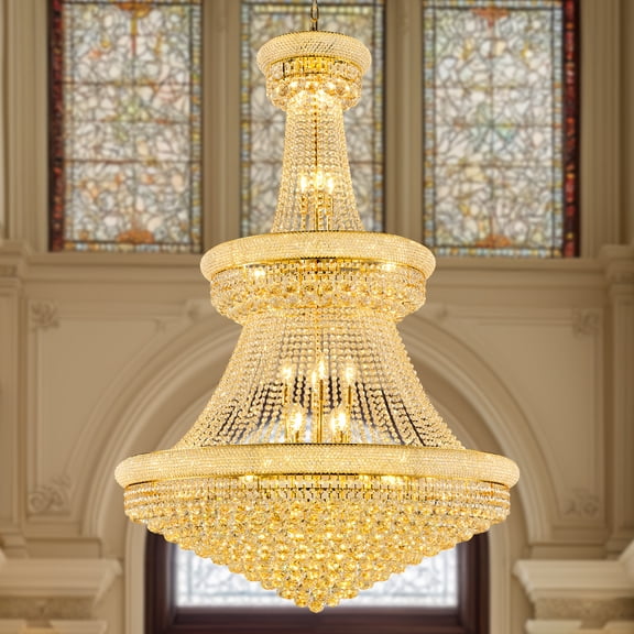 LiviNest Crystal Chandelier: 42-Inch 3-Tier Empire Style with 36 E12 Bulbs & 480 K9 Crystals - Adjustable 79-Inch Chain for Double-Height Living Rooms & Staircases