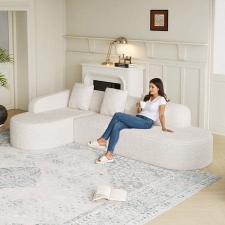 LiviNest Curved Sectional Sofa: Modern 111.8-inch L-Shaped Furniture with Lychee-Textured Polyester Fabric & Curved Backrest Support - Spacious Seating for Family Gatherings & Home Living Room Relaxa