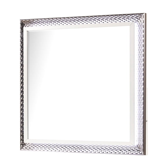 LiviNest Decorative Wall Mirror with LED Lights & Diamond Pattern Frame: Modern Square Vanity Mirror for Bedroom & Living Room - Large Wall Mounted Mirror for Home Decor & Dressing Area