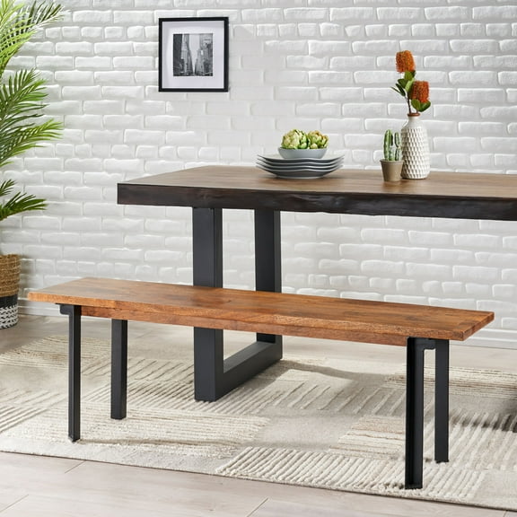 LiviNest Dining Bench Modern Industrial Style: Mango Wood Seat & Iron Frame - Multi-Purpose Furniture for Small Spaces & Boutique Guesthouses - Handcrafted Design with Easy Assembly & Durable Constru