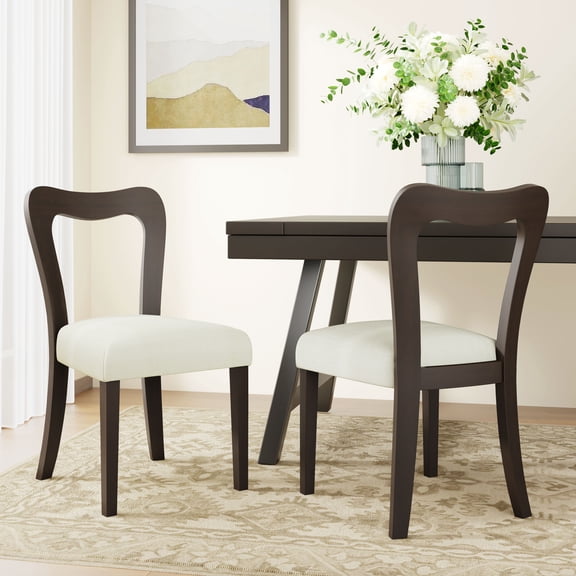 LiviNest Dining Chair Set of 2: Compact Size for Small Apartments & Modern Home Use - Curved Backrest Design with Wooden Frame & Fabric Seat for Comfortable Dining Experience