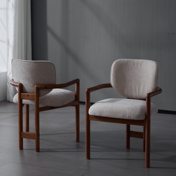 LiviNest Dining Chairs Set of 2 Upholstered Arm Chairs: Rubber Wood Frame & Beige Fabric Seating - 300 LBS Capacity King Louis Style Accent Chairs for Small Space Dining & Living Room Use