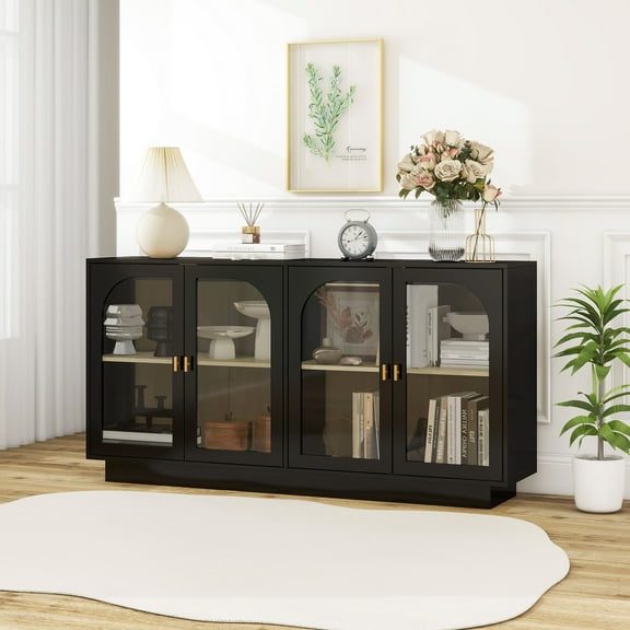 LiviNest Display Cabinet with Acrylic Door: Modern Storage Cabinet for Collectibles & Display - Adjustable Shelves Anti-Tip Design Black Finish for Model Showcase