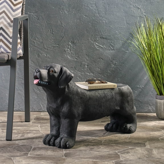 LiviNest Dog Bench Patio Seating: 31.5 Inch Labrador Bench - No Assembly Required - Matte Black Lightweight Concrete Garden Decor for Small Spaces