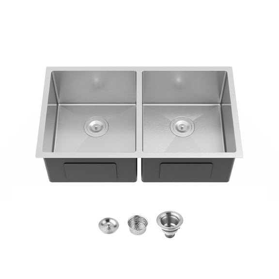LiviNest Double Bowl Kitchen Sink: 33x19 Inch Undermount Sink - 304 Stainless Steel with Quick Drainage for Family Kitchen & Remodeling - Brushed Finish & Rounded Corners