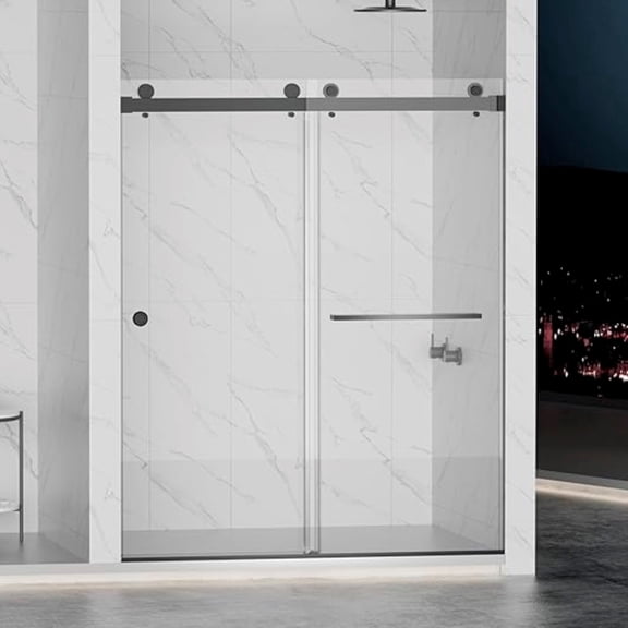 LiviNest Double Sliding Shower Door: Reversible Installation for 55-59 Inch Bathrooms - 304 Stainless Steel Frame with Tempered Glass & Easy Clean Coating for Modern Home Use by Design Professionals
