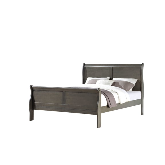 LiviNest Eastern King Bed for Master Bedroom: 80"x90" Spacious Sleigh Bed - Dark Gray Louis Philippe Design with Sturdy Wooden Frame & 4 Support Slats