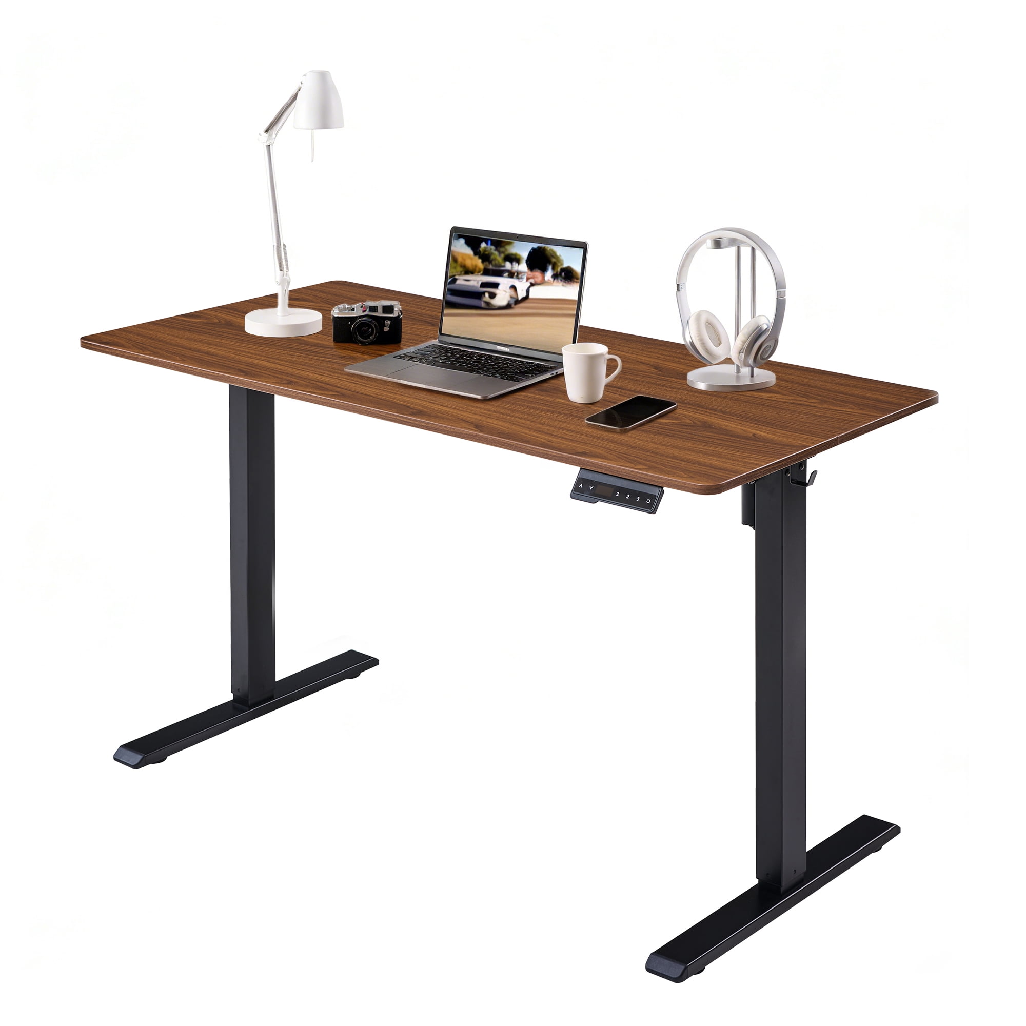 LiviNest Electric Standing Desk for Home Office: 18" Height Adjustment 28-46" - 132 LBS Load Capacity Stable Sit Stand Desk - 48x24 Inch Mahogany Top Dark Walnut