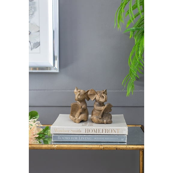 LiviNest Elephant Bookends Set of 2: Antique Brown Resin Sculpted Bookends - Hotel Room Bookshelf Decor & Boutique Accommodation Decorations for Professional Buyers