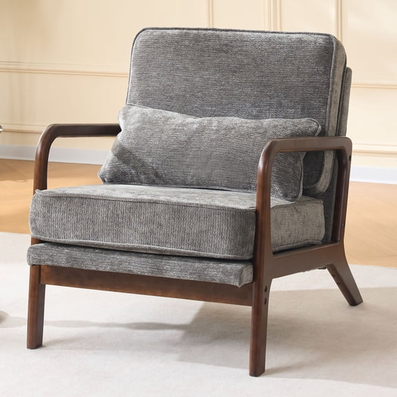 LiviNest Ergonomic Accent Chair for Living Room: 105 Backrest & Lumbar Support - 4.72" Thick Cushion for All-Day Comfort - Curved Wood Armrests & 330 LBS Capacity for Bedroom & Home Office